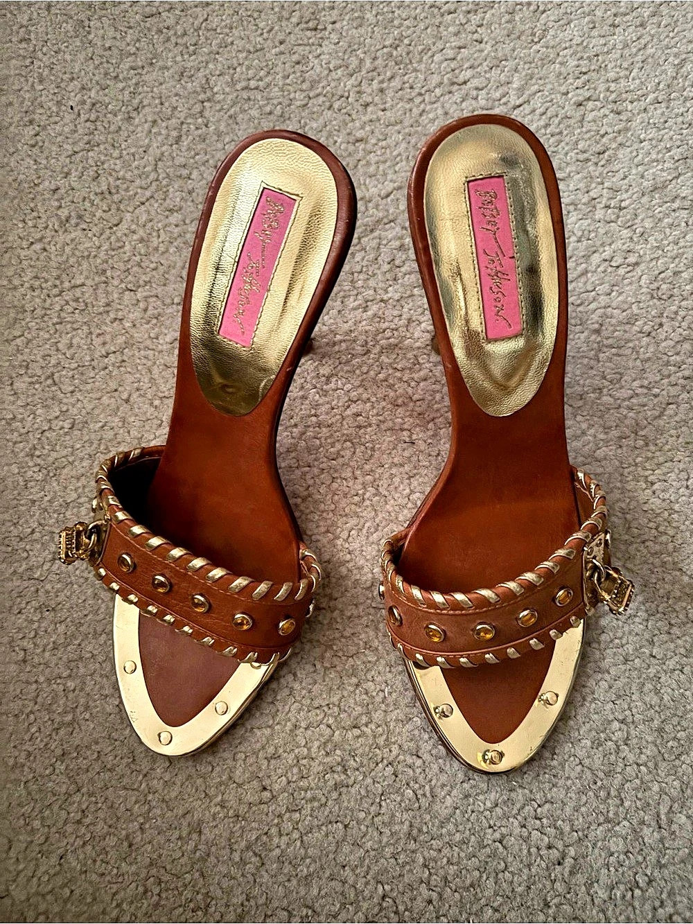 Betsey Johnson Studded Heels in Brown & Pink